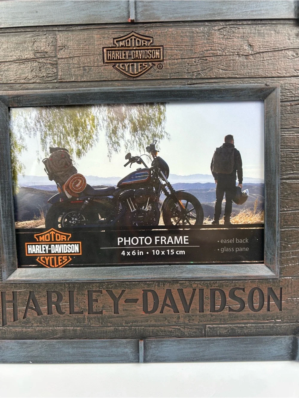 Harley-Davidson Industrial Faux Metal & Wood Picture Frame 4 x 6 Photo